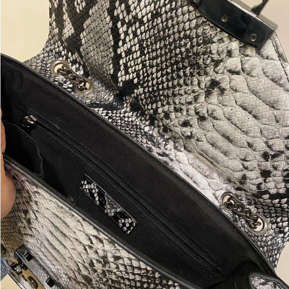 Gray Vegan Leather Snake Print Badgley Mischa Small Shoulder Purse Chain Rivet - Picture 9 of 14